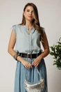Bluza bleu din denim cu nasturi si nod la baza, 1, dyfashion.ro