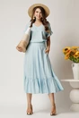 Bluza bleu din rayon cu croi drept si volanase la maneci, 3, dyfashion.ro
