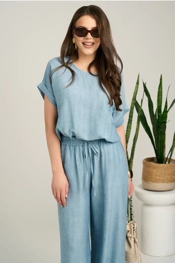 Bluza bleu din viscoza cu croi lejer si nod la baza