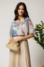 Bluza bleu din viscoza cu imprimeu somon si maneci din voal, 1, dyfashion.ro