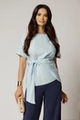 Bluza bleu din viscoza cu nod in talie si croi lejer si maneci scurte, 1, dyfashion.ro