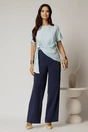Bluza bleu din viscoza cu nod in talie si croi lejer si maneci scurte, 3, dyfashion.ro