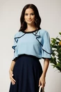 Bluza bleu din viscoza cu volane la maneci, 1, dyfashion.ro