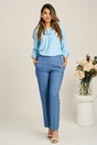 Bluza bleu din viscoza lejera cu floare si pliu, 4, dyfashion.ro