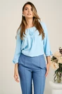 Bluza bleu din viscoza lejera cu floare si pliu, 1, dyfashion.ro
