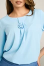 Bluza bleu din viscoza lejera cu floare si pliu, 3, dyfashion.ro