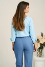 Bluza bleu din viscoza lejera cu floare si pliu, 2, dyfashion.ro