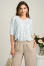 Bluza bleu din viscoza lejera cu imprimeuri florale albe, 1, dyfashion.ro
