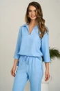 Bluza bleu vaporoasa din viscoza cu croi lejer si guler ascutit- LaDonna, 1, dyfashion.ro