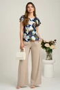 Bluza bleumarin din satin cu imprimeu floral si nod in talie, 4, dyfashion.ro