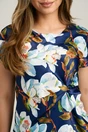 Bluza bleumarin din satin cu imprimeu floral si nod in talie, 3, dyfashion.ro