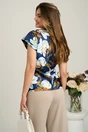 Bluza bleumarin din satin cu imprimeu floral si nod in talie, 2, dyfashion.ro