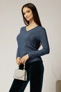 Bluza bleumarin din tricot cu decolteu in V si fir lurex, 1, dyfashion.ro