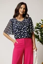 Bluza bleumarin din viscoza cu buline si maneci din voal, 1, dyfashion.ro