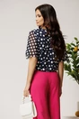 Bluza bleumarin din viscoza cu buline si maneci din voal, 2, dyfashion.ro