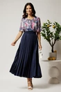 Bluza bleumarin din viscoza cu imprimeu magenta si maneci din voal, 3, dyfashion.ro