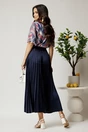 Bluza bleumarin din viscoza cu imprimeu magenta si maneci din voal, 2, dyfashion.ro