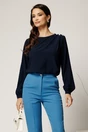 Bluza bleumarin eleganta din voal cu perle pe umar, 1, dyfashion.ro