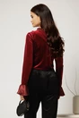 Bluza bordo din catifea cu detaliu floral si guler incretit, 2, dyfashion.ro