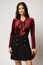 Bluza bordo din catifea cu guler esarfa, 1, dyfashion.ro