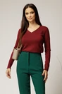 Bluza bordo din tricot cu decolteu in V si fir lurex, 1, dyfashion.ro