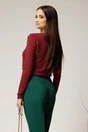 Bluza bordo din tricot cu decolteu in V si fir lurex, 2, dyfashion.ro