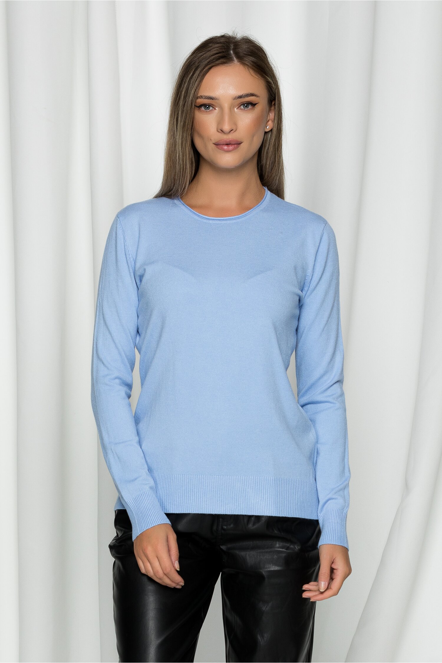 Bluza carina bleu casual din tricot