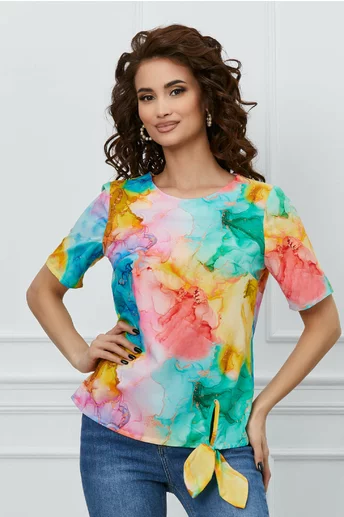 Bluza Carla multicolora cu imprimeu watercolor