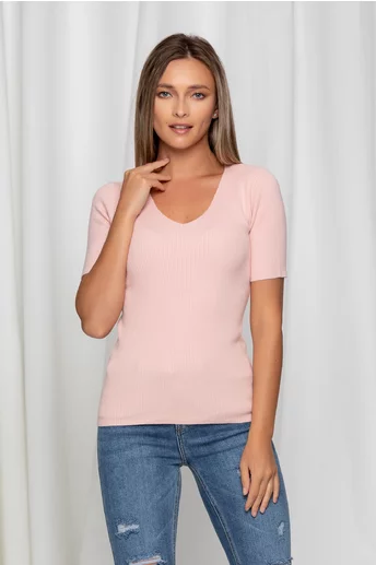 Bluza Cary roz din tricot reiat