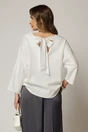 Bluza casual alba din jerse cu funda la spate, 1, dyfashion.ro