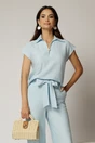 Bluza casual bleu din rayon cu croi lejer si decolteu, 1, dyfashion.ro