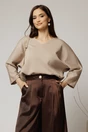Bluza casual din jerse bej inchis cu funda la spate, 1, dyfashion.ro