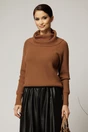 Bluza casual din tricot reiat maro cu guler maxi, 1, dyfashion.ro