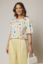 Bluza casual din viscoza alba cu buline colorate si croi lejer, 1, dyfashion.ro