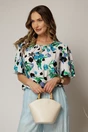 Bluza casual din viscoza alba cu imprimeuri negre si verzi si croi lejer, 1, dyfashion.ro