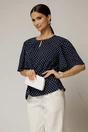 Bluza casual din viscoza bleumarin cu buline si croi lejer, 1, dyfashion.ro