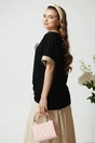 Bluza casual din viscoza neagra cu auriu si floare cu strasuri