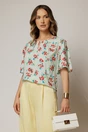 Bluza casual din viscoza verde menta cu imprimeuri roz si croi lejer, 1, dyfashion.ro