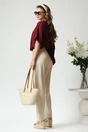 Bluza casual oversize din viscoza bordo cu maneca scurta