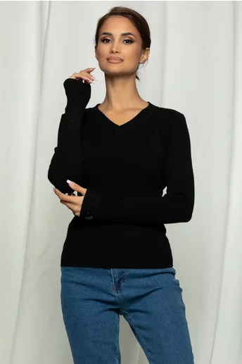 Bluza Clara neagra din tricot reiat
