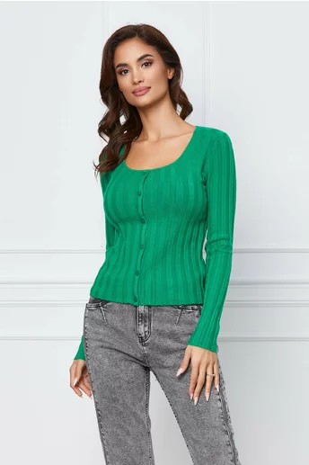 Bluza Clarie verde din tricot cu nasturi decorativi