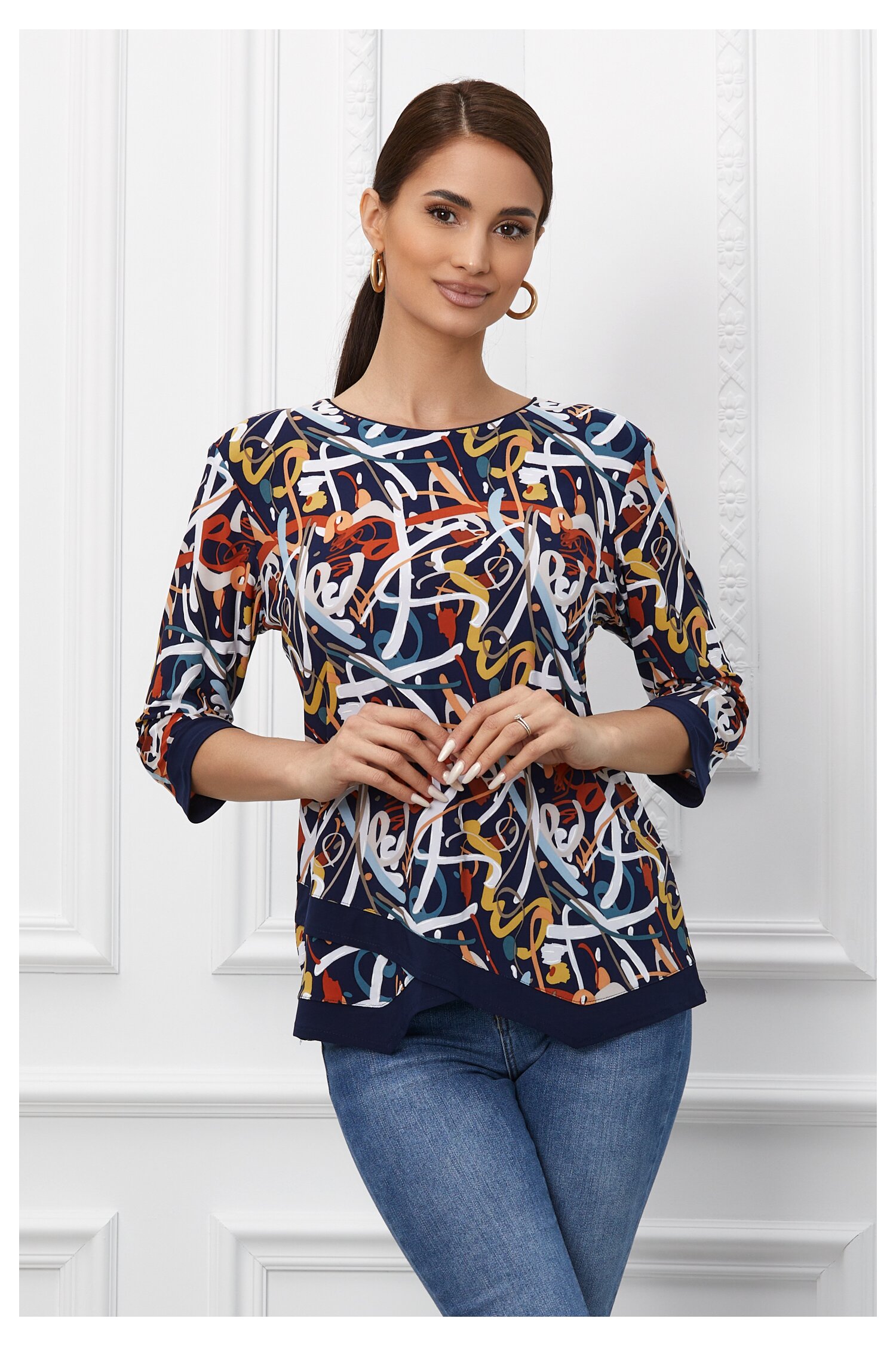 Bluza cristina bleumarin cu imprimeu multicolor