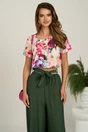 Bluza cu flori maxi mov si fucsia din viscoza lejera cu floare la bust, 1, dyfashion.ro