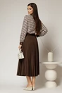 Bluza cu imprimeu abstract in tonuri de maro si alb cu funda la decolteu, 2, dyfashion.ro