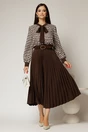 Bluza cu imprimeu abstract in tonuri de maro si alb cu funda la decolteu, 3, dyfashion.ro