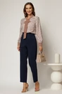 Bluza cu imprimeu abstract maro-bej si funda la decolteu, 3, dyfashion.ro