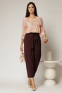 Bluza cu imprimeuri galbene si orange cu funde la decolteu si nasturi decorativi, 2, dyfashion.ro