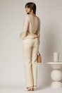 Bluza dama bej din bumbac si volanase cu snur la bust, 2, dyfashion.ro