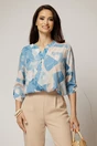 Bluza dama cu imprimeu bej si bleu si croiul lejer, 1, dyfashion.ro