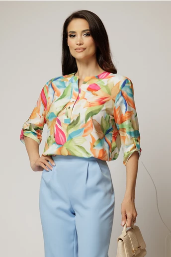 Bluza dama cu imprimeu oranj si verde si croiul lejer